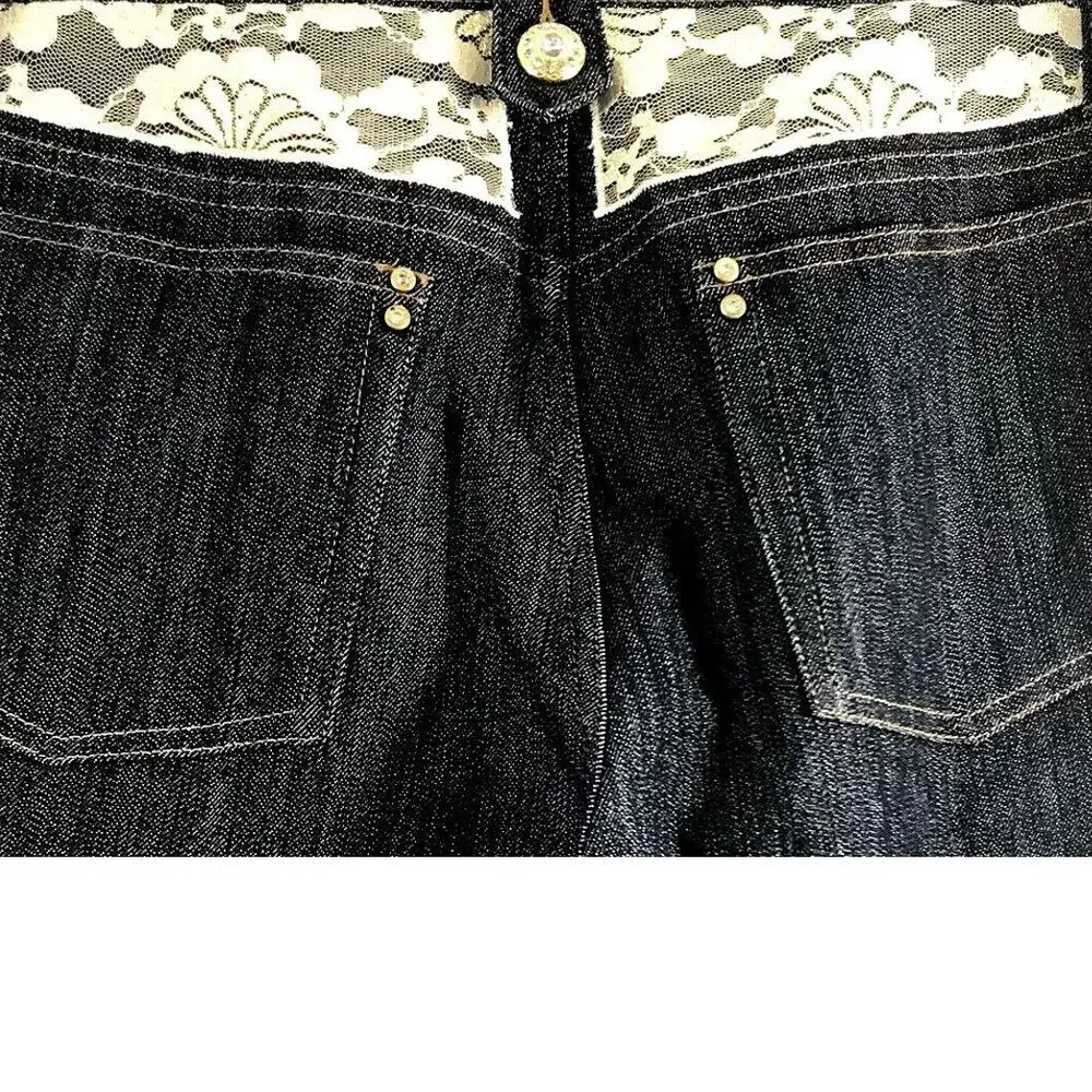Cristina Jeans  Womens Size 14‎ Straight Dark Wash Denim Lace Rhinestone Accent